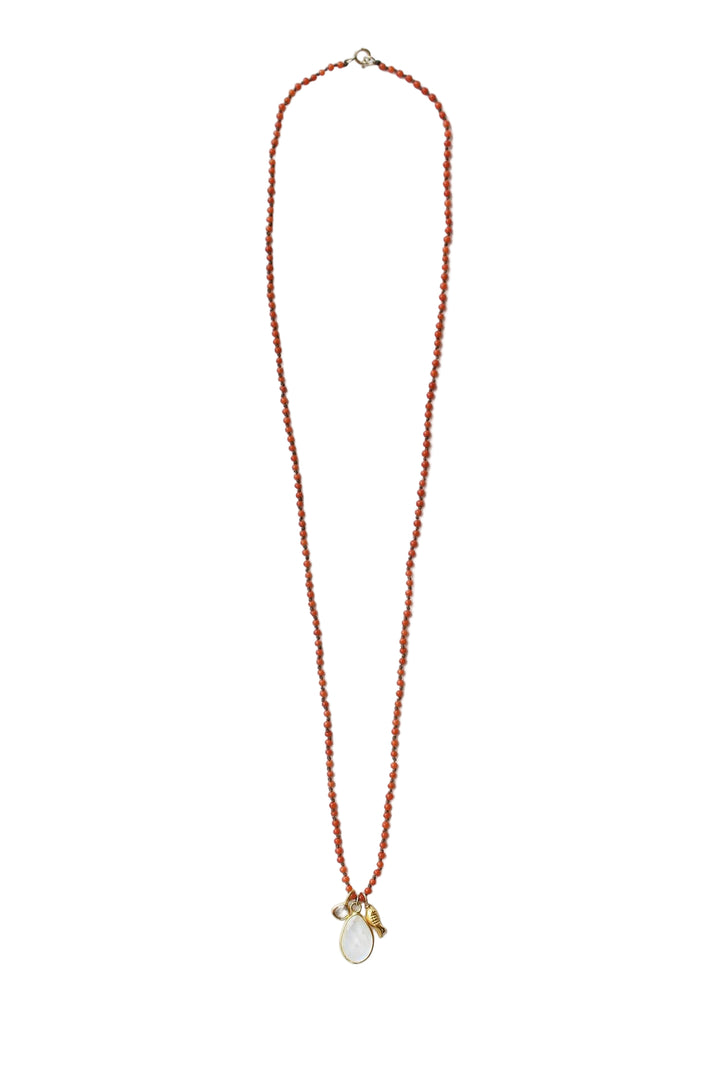See Real Flowers Golden Koi Necklace w/ Moonstone & Coral
