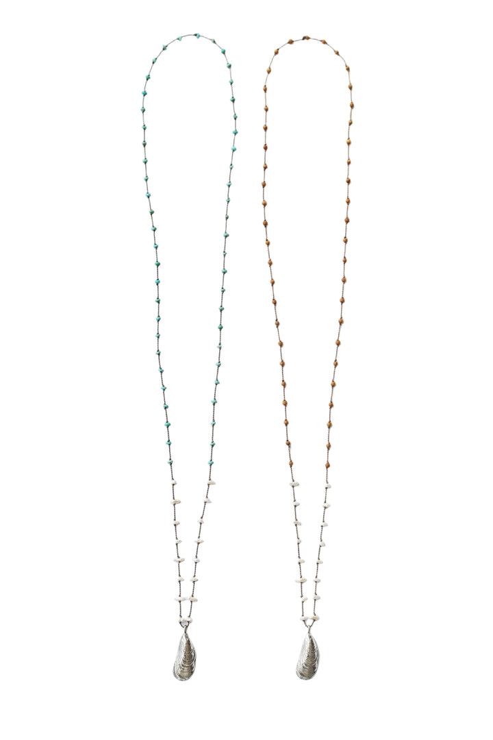 Silver Shell Necklace in Turquoise