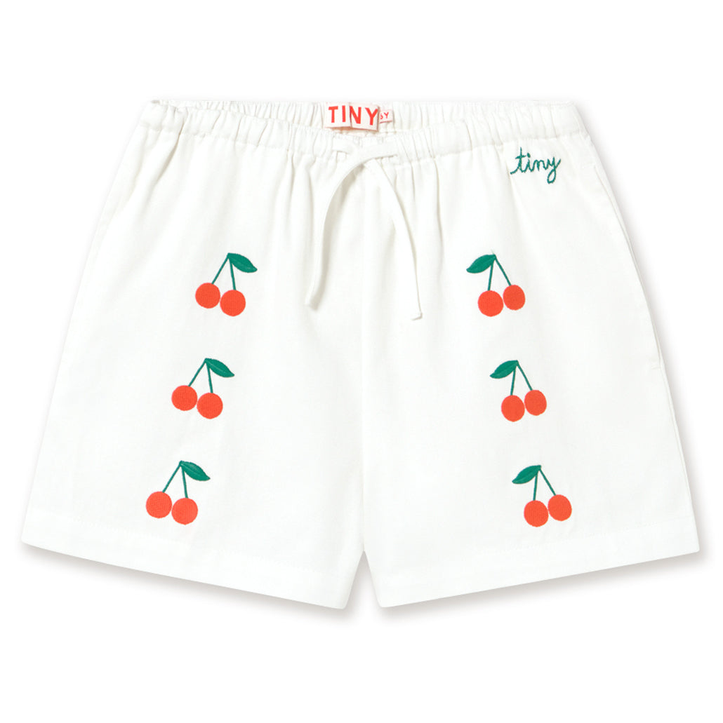 Mini Cherries Twill Shorts in Off-White