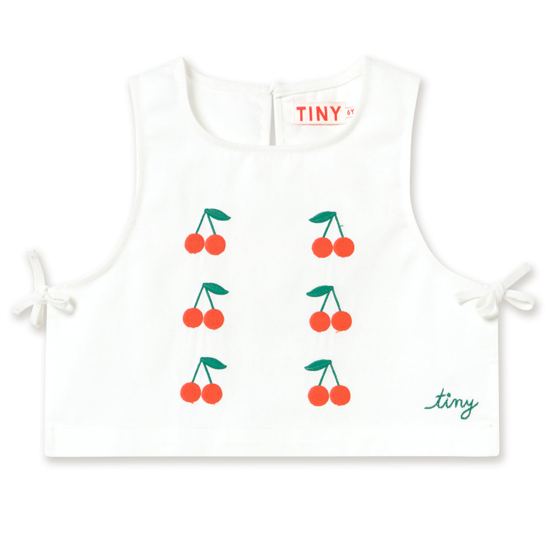 Mini Cherries Twill Shorts Top in Off-White