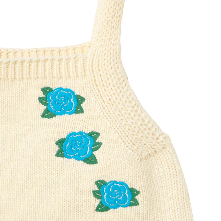 Flowers Knitted Crop Top in Light Cream