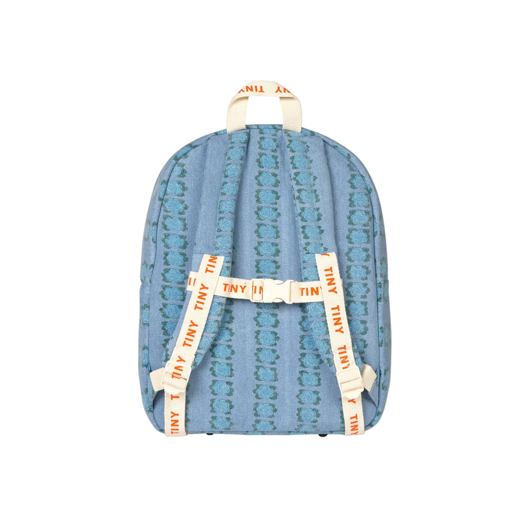 Blue Flowers Backpack in Light Wash Denim