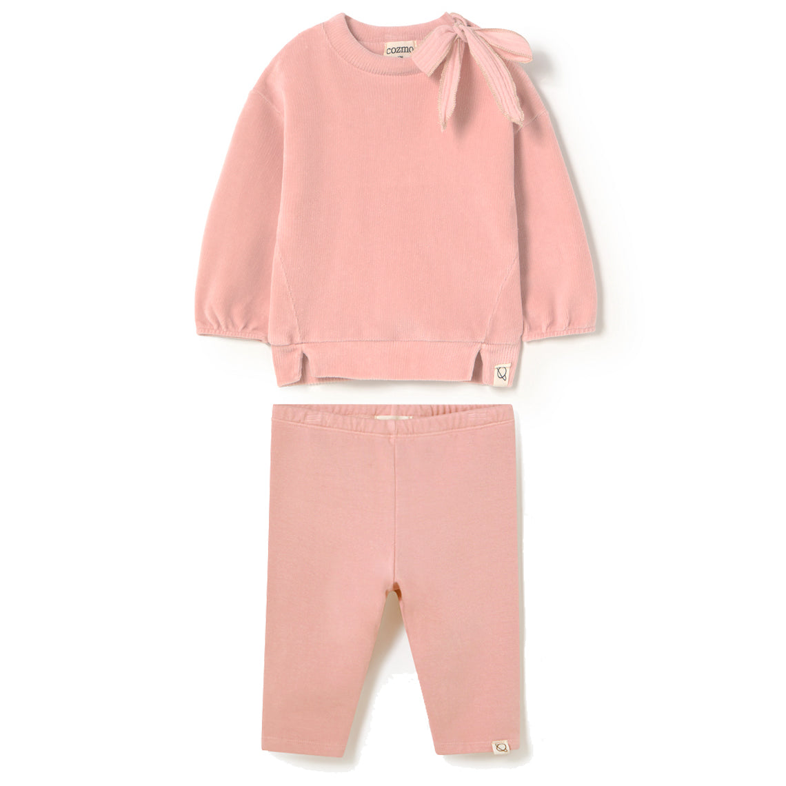 MY LITTLE COZMO Suecia Velour Knit Baby Set - Silver Pink
