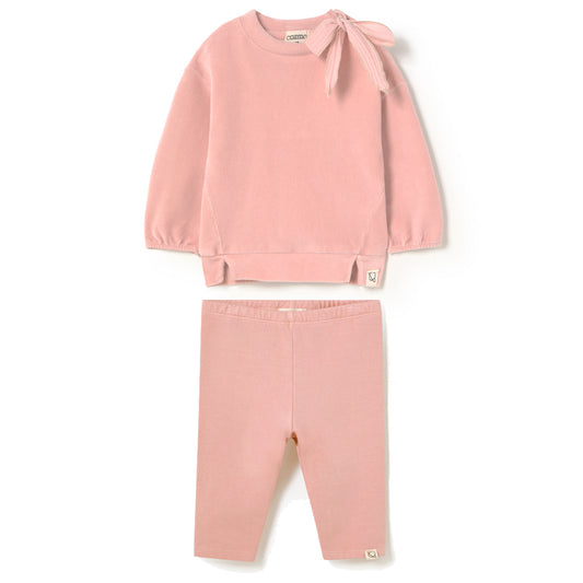 MY LITTLE COZMO Suecia Velour Knit Baby Set - Silver Pink