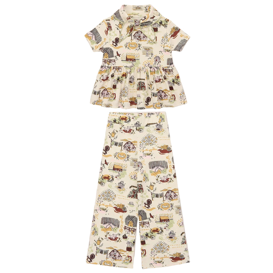 Scout Peplum Pants Set In Marzipan Storyland