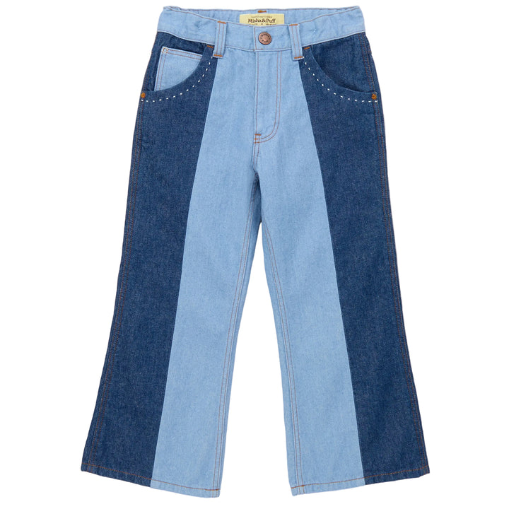 Slim Flared Jeans in Colorblock Blue Denim