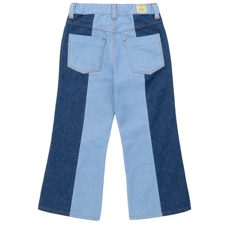 Slim Flared Jeans in Colorblock Blue Denim