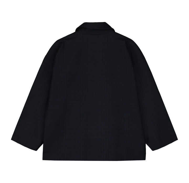 Double-Breasted Cocoon Jacket in Black/Navy Blue