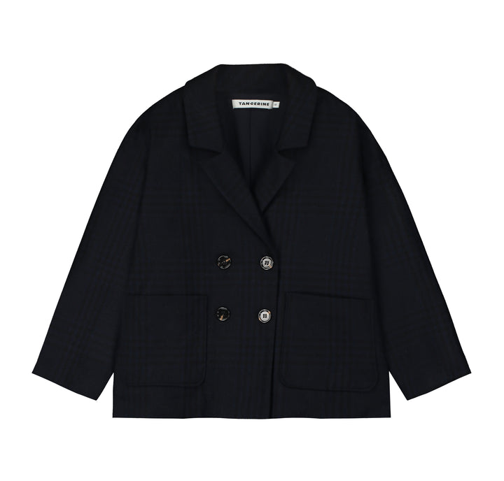 Double-Breasted Cocoon Jacket in Black/Navy Blue