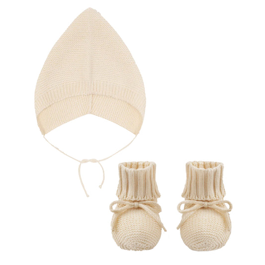 ORGANIC ZOO Undied Cotton Hat And Booties Set - Ecru