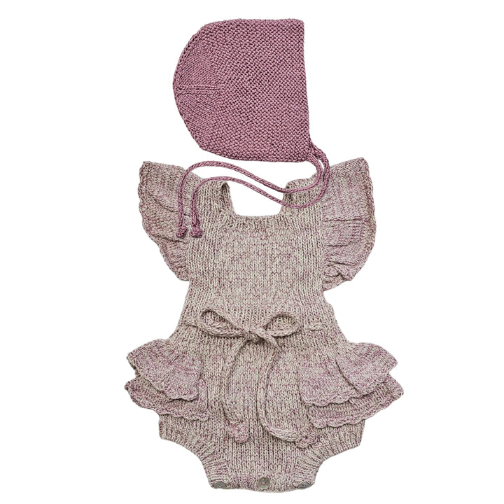 Margot Frilled Pima Cotton Romper Set in Orchid & Linen