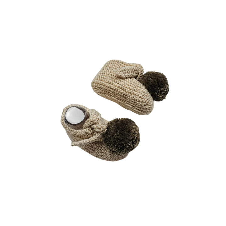Arlo Pima Cotton Booties in Linen with Praline Pom