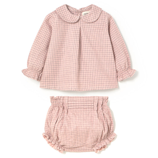 MY LITTLE COZMO Vico Mini Gingham Flannel Baby Set - Silver Pink