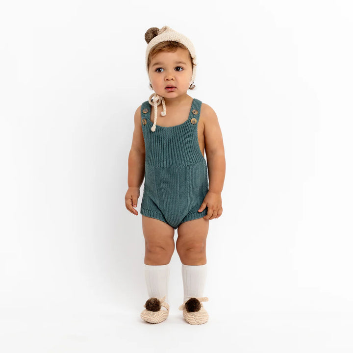 Arlo Pima Cotton Booties in Linen with Praline Pom