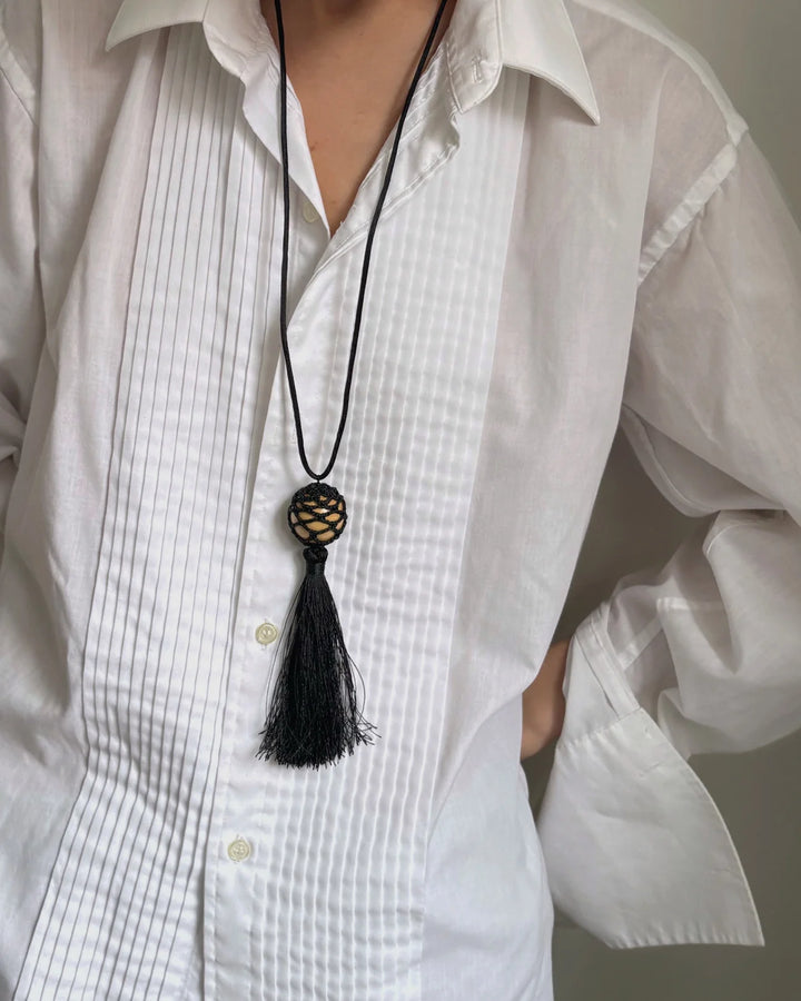Tassel Necklace in Wood Bead