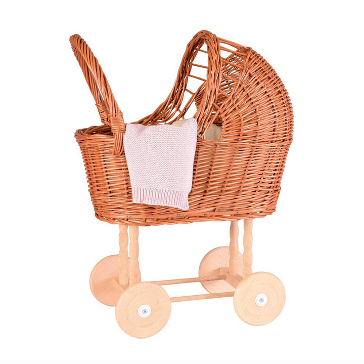 Wicker Pram with Knitted Blanket