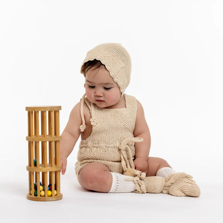 Mimi Frilled Pima Cotton Booties in Linen