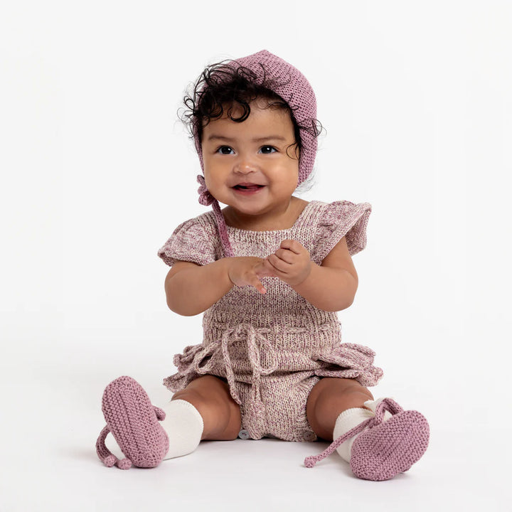 Margot Frilled Pima Cotton Romper Set in Orchid & Linen