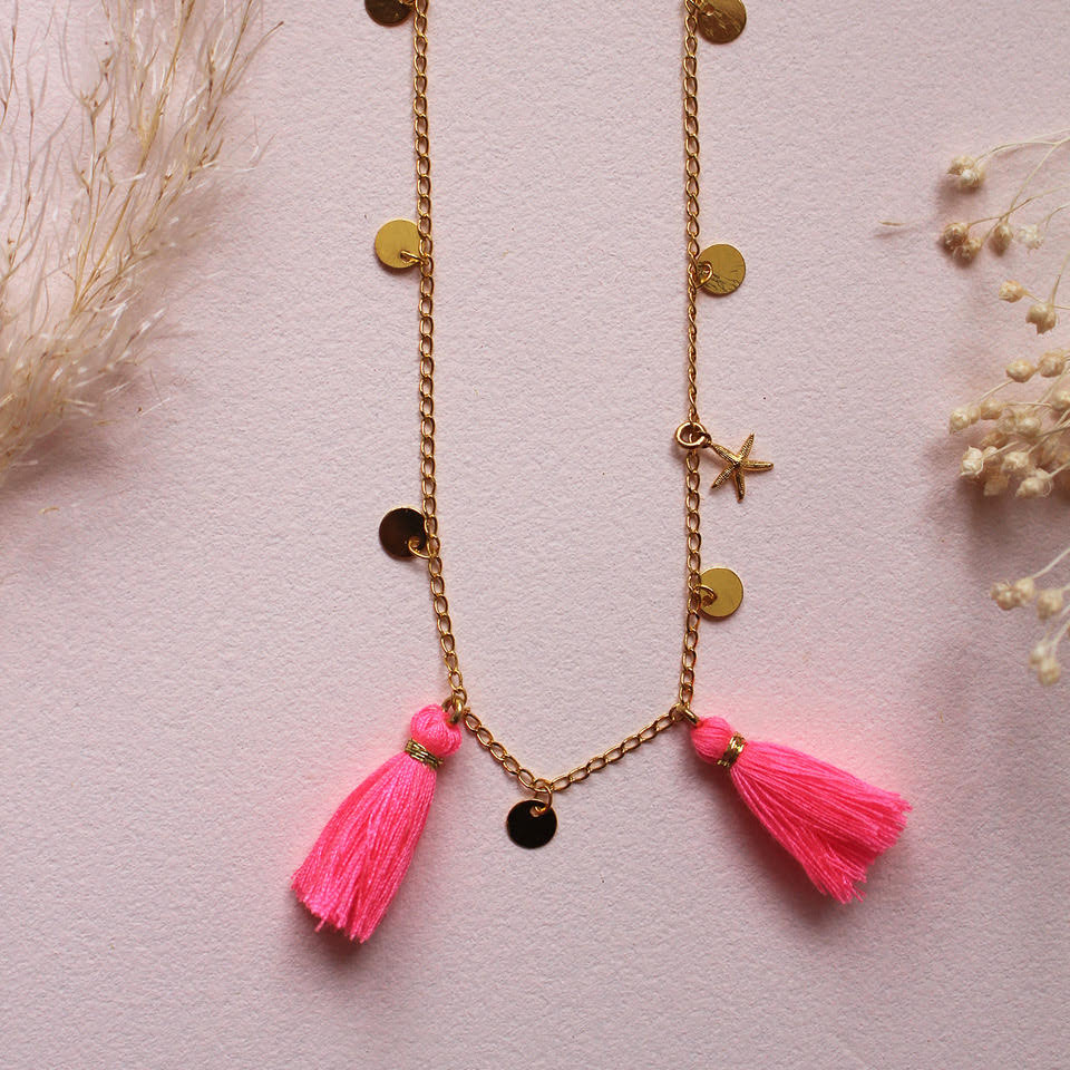 yoya, kids, girls, louise misha, summer, boho, neon tassel, gold plated, necklace, jewelry, accessories